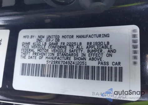 2009 Pontiac Vibe Gt z USA, uszkodzony, nr VIN 5Y2SR67049Z412051